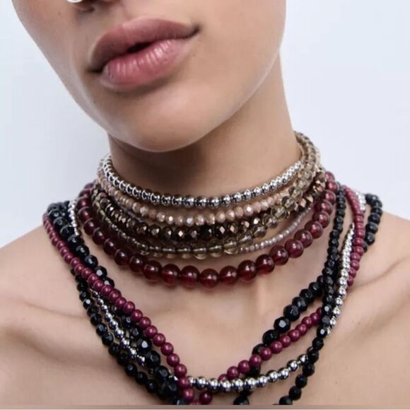 ZARA Long Burgundy Beaded Waterfall Necklace NWT 4736/038/606 - Picture 4 of 6